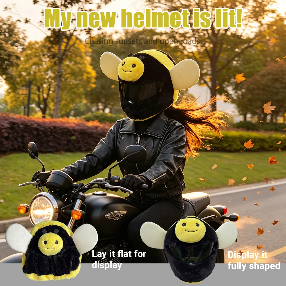 

Helmet Protection Headgear Cover Cartoon Fluffy Plush Set for Motorcycle Full-Face Protective Case Motorbike Safety Trendy
