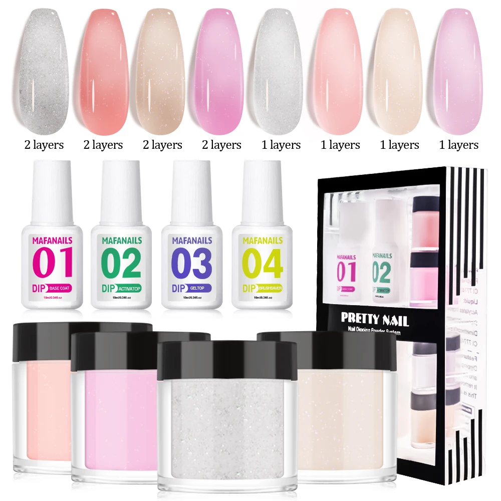 Dip Powder Nail Kit Starter 4  Nude Sheer  Powder Semi-transparent  Dipping  + 4 Steps Beginner Gel  Base Top Coat Activator