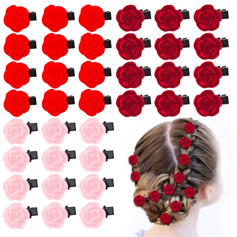 

12pcs Vintage Velvet Camellia Hair Clips For Girls Adorable Floral Accents Trendy Elegant New Headwear Kids Updos Casual Outfits