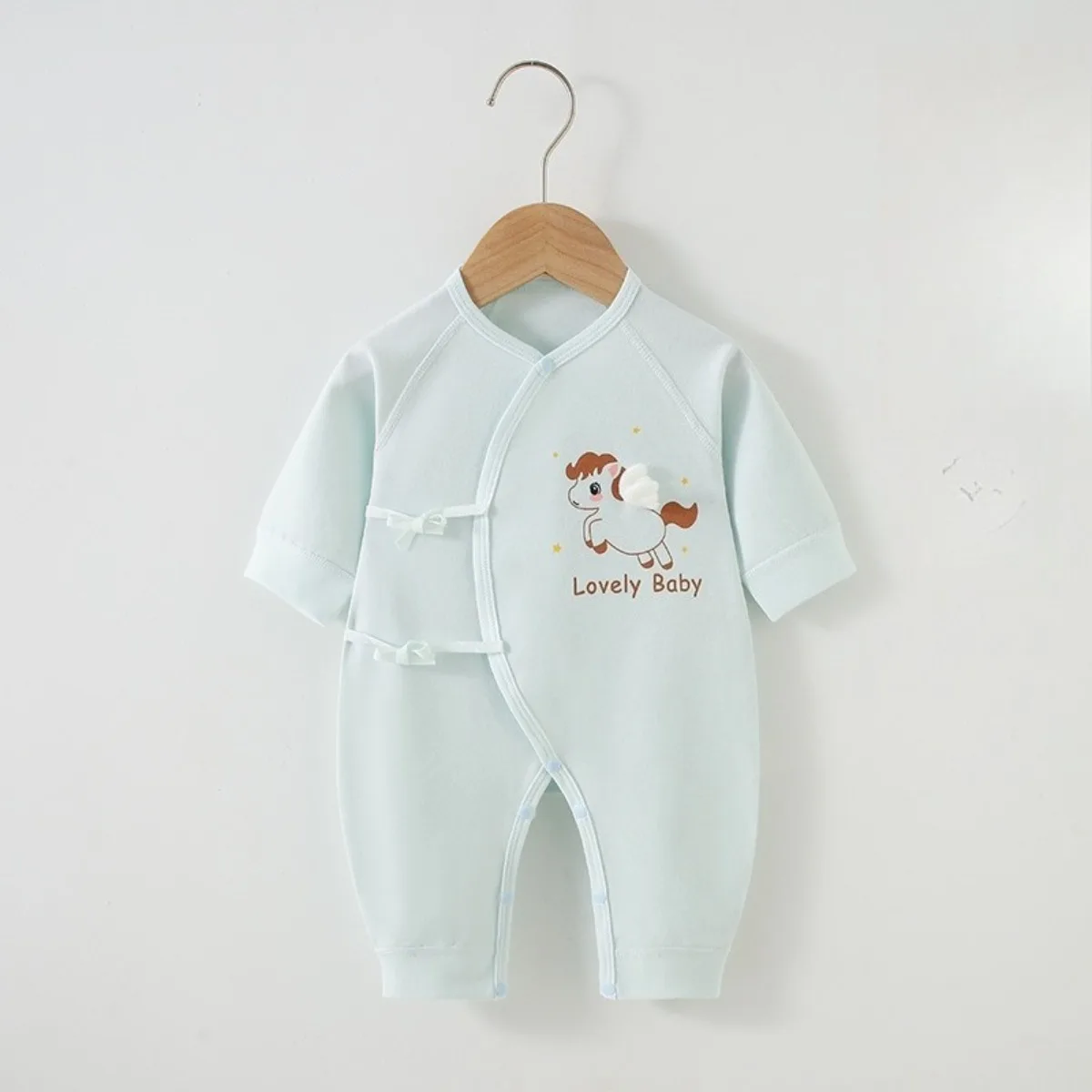 

Теплый комбинезон для новорожденных мальчиков и девочек 0-6 месяцев, весенне-осенний, с милым рисунком лошади, из чистого хлопка, мягкий боди для малышей