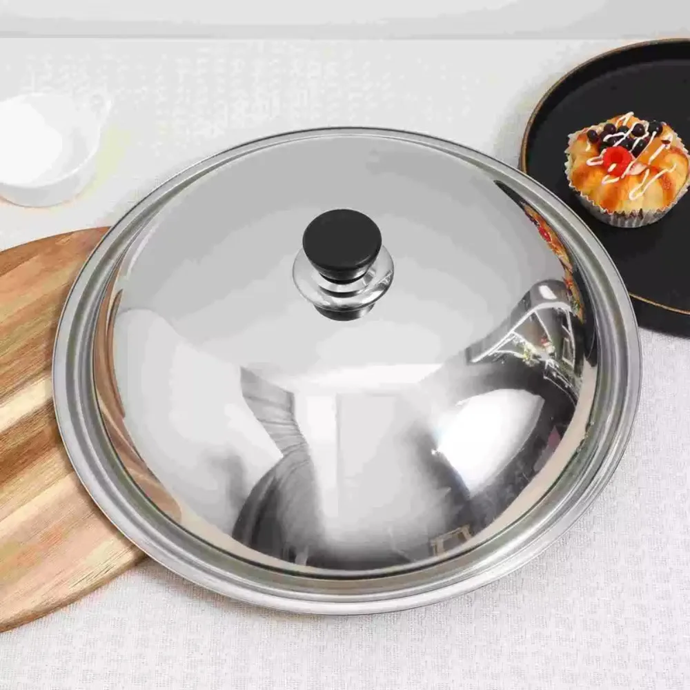 28/30/32cm Stainless Steel Pot Lid Universal Anti-scalding Wok Cover Black Plastic Knob Heat Resistant Frying Pan Lid Hotel