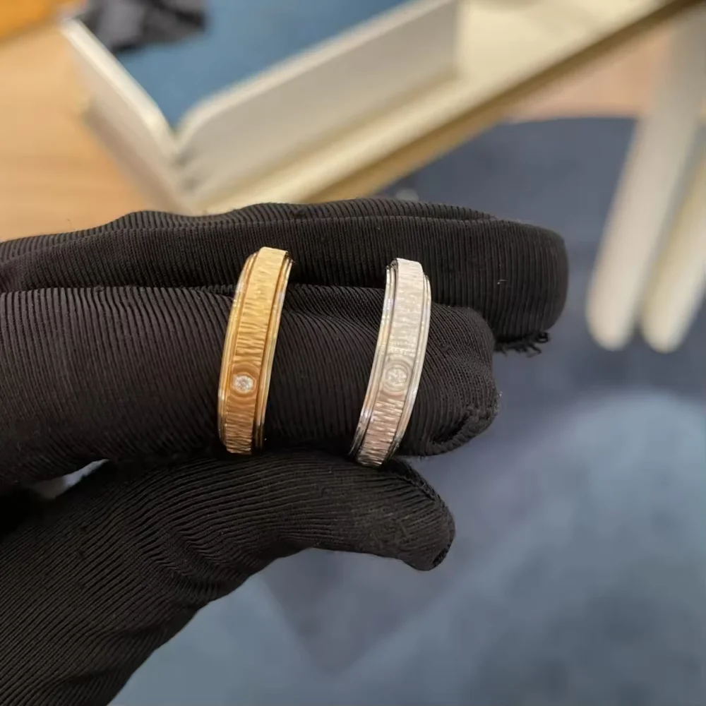 18K Gold Plated Rotatable Single Diamond Ring Suitable for Couples Men Women Wedding Engagement Jewelry
