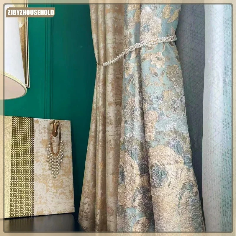 

French Light Luxury Romantic Blackout Curtains for Living Dining Room Bedroom Heat Insulation Floating Window Finished Products