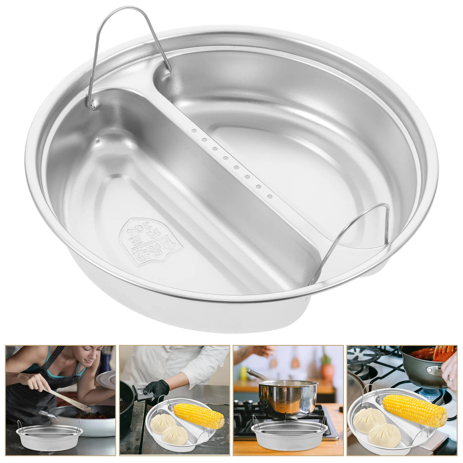 

Stainless Steel Steaming Basket Food Steamer Tray Double Handle For Rice Cooker Pot Vegetable Steam Rack Household Reusable
