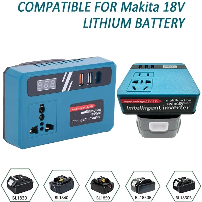 Adaptador de bateria inversora de energia 120W para Makita 18V Li-ion Baterias Plug conversão 220V USB Carga de eletrodomésticos