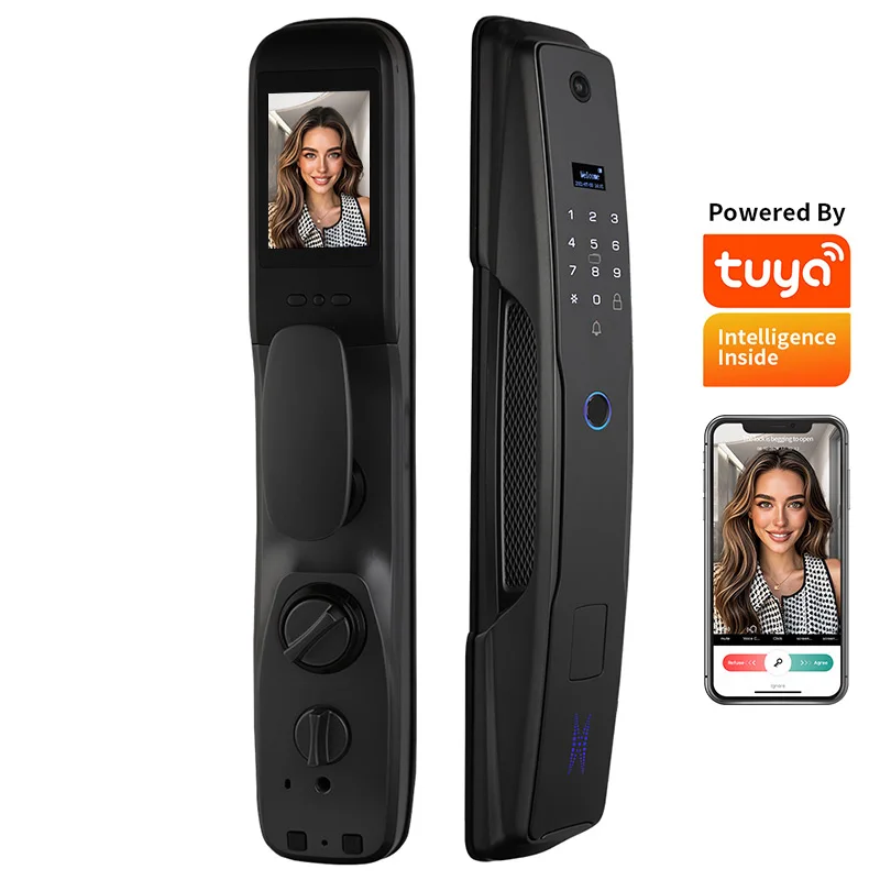 Available Tuya WIFI APP Smart Digital High Safety HD Camera Fingerprint Multi-functional Smart Keyless Door Lock