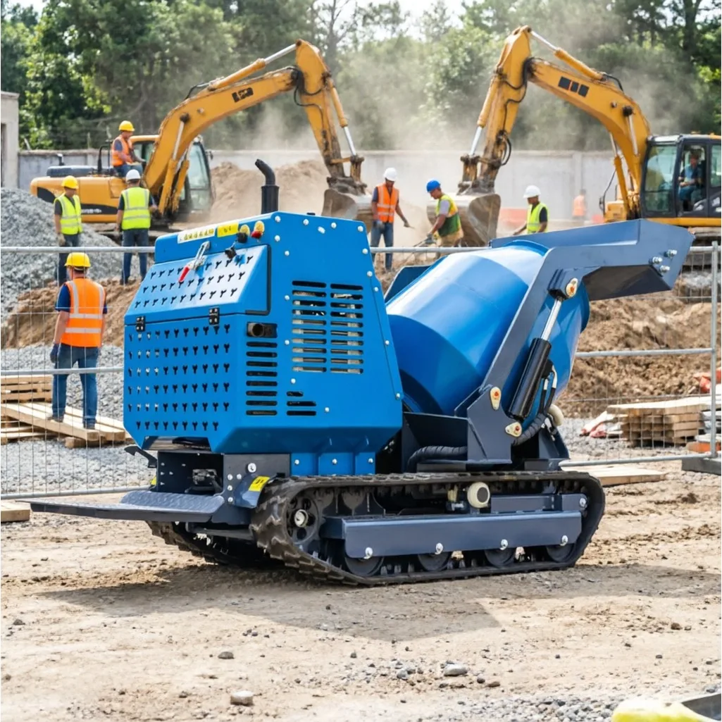 Mini Crawler Rotary Concrete Mixing Barrel Hydraulic Self Loading Hopper Farm Road Crack Repair Mortar Mix Machine For Sale