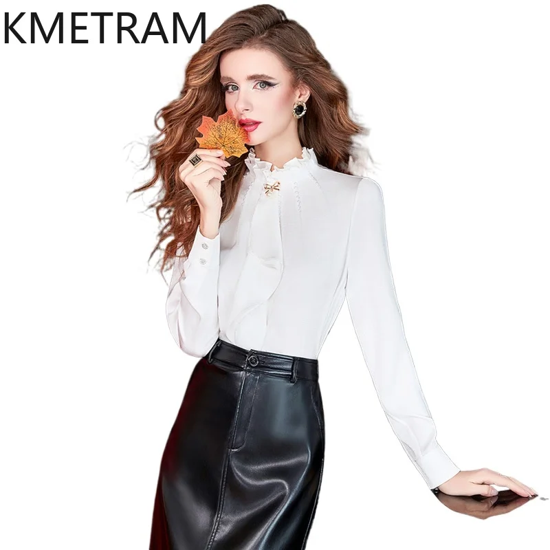 

KMETRAM Shirt for Woman Elegant French Style Ruffled Blouse Office Long Sleeve Spring Ladies Tops 2026 Women Clothes ropa mujer