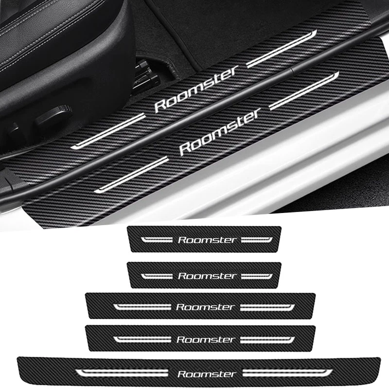 Carbon Faser Auto Tür Sill Aufkleber Schwelle Wasserdichte Aufkleber für Skoda Roomster Logo Hinten