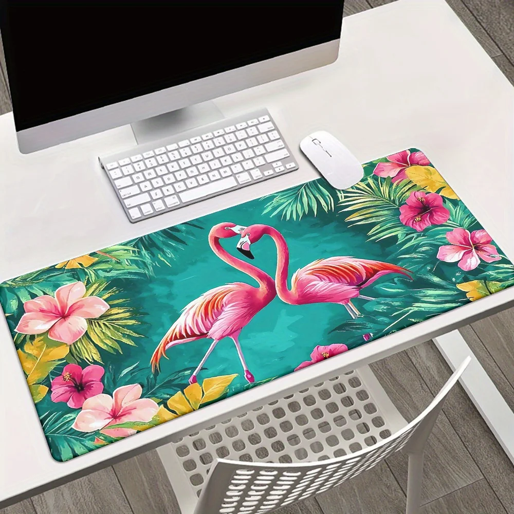 Flamingo Tropical Flowers Extended Gaming Mouse Pad Non-Slip Rubber Base Desk Mat for PC Office