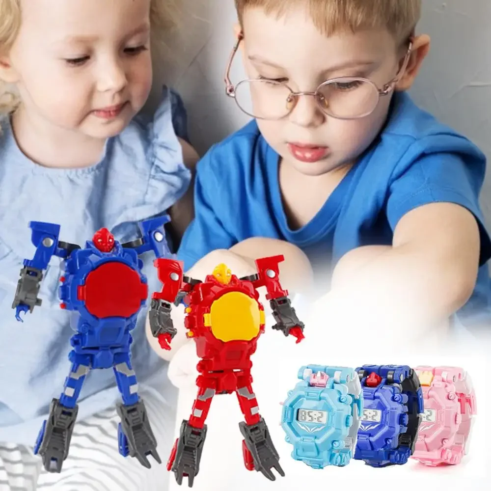 Kids Watch Toy 2 In 1 Innovative Cartoon Watch Children Digital Watch Deformation Robot Electronic Toy Watches (Random Style)