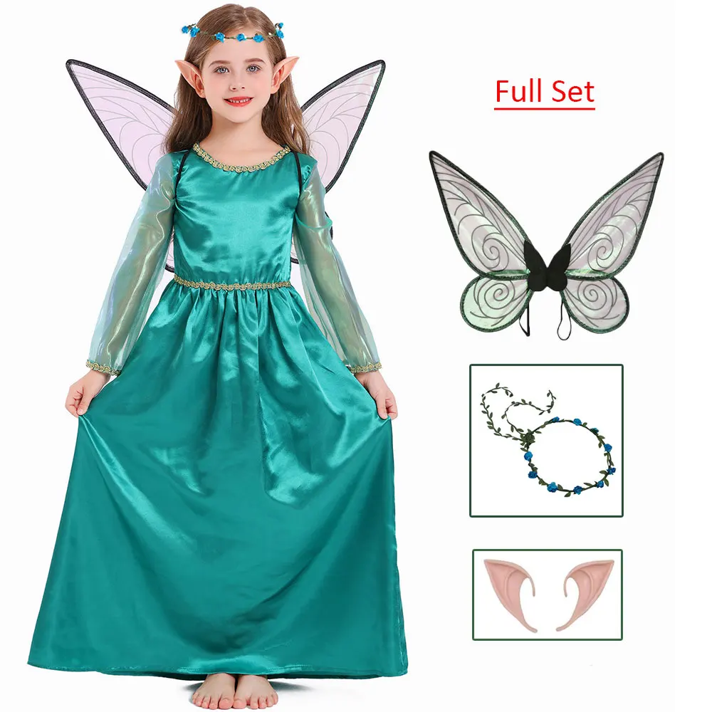 Umorden Set completo Costume da fata da elfo della foresta verde Abito lungo per ragazze Bambino Bambini 4-6 anni 8-10 anni 10-14 anni Tween & Teens