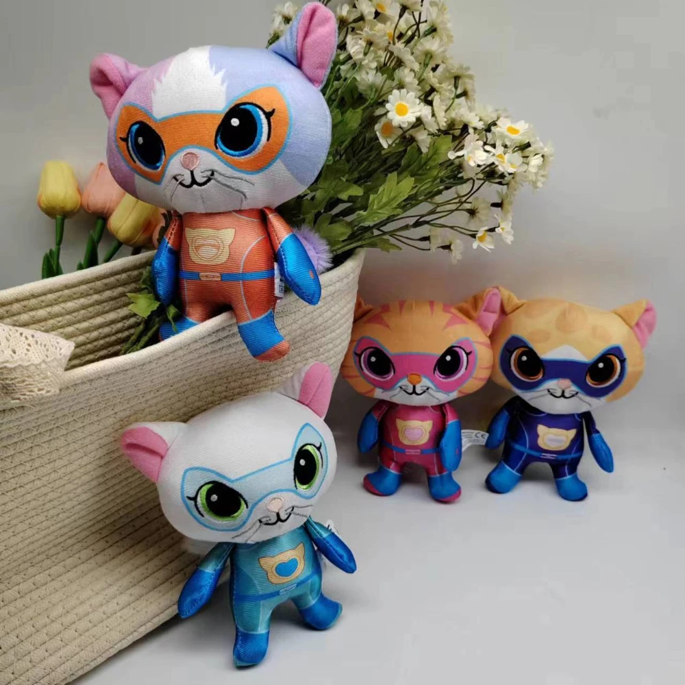 4pcs/Set Super kitties Plush Anime Plush Kitty Team Crystal Plushie Doll Soft Stuffed Animals kitten Toy for Children Girls Gift