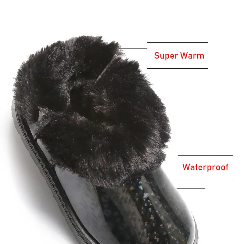 New Winter Kids Shoes Pure Color Waterproof Clear Ankle Boots Furry PU Leather Snow Boots Non-slip Boys Girls Short Boots F08222