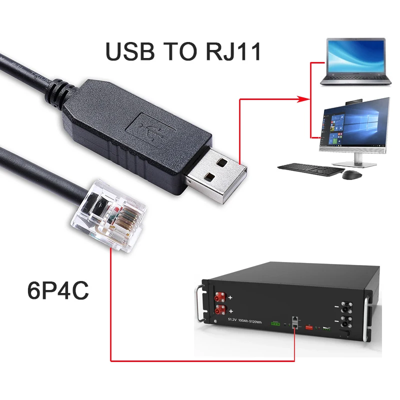 

Lithium Ion Lifepo4 Battery RS232 Port USB TO RJ11 FT232RL 6P4C Communication Serial Cable