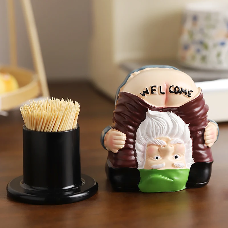 Naughty Elderly Model Toothpick Box Funny White Bearded Elderly Toothpick Box Home Decoration Resin Crafts Ornament Gift
