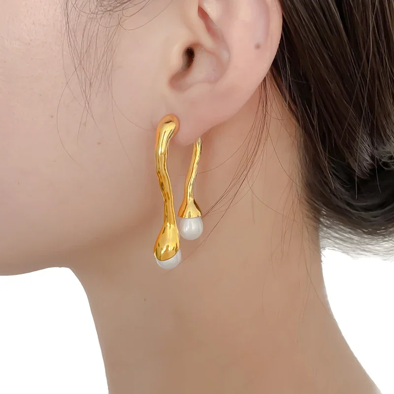 Fashion Jewelry Front Back Wearing Stick Drop Earrings Popular Metal High Quality Simulated Pearl Earrings For Women Female Gift