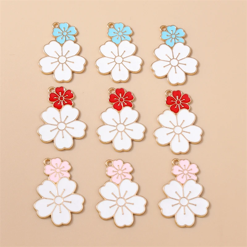

20pcs 24x34mm Fashion Colorful Enamel Sakura Flower Charms Pendants for Jewelry Making Necklaces Earrings Bracelets DIY Gifts