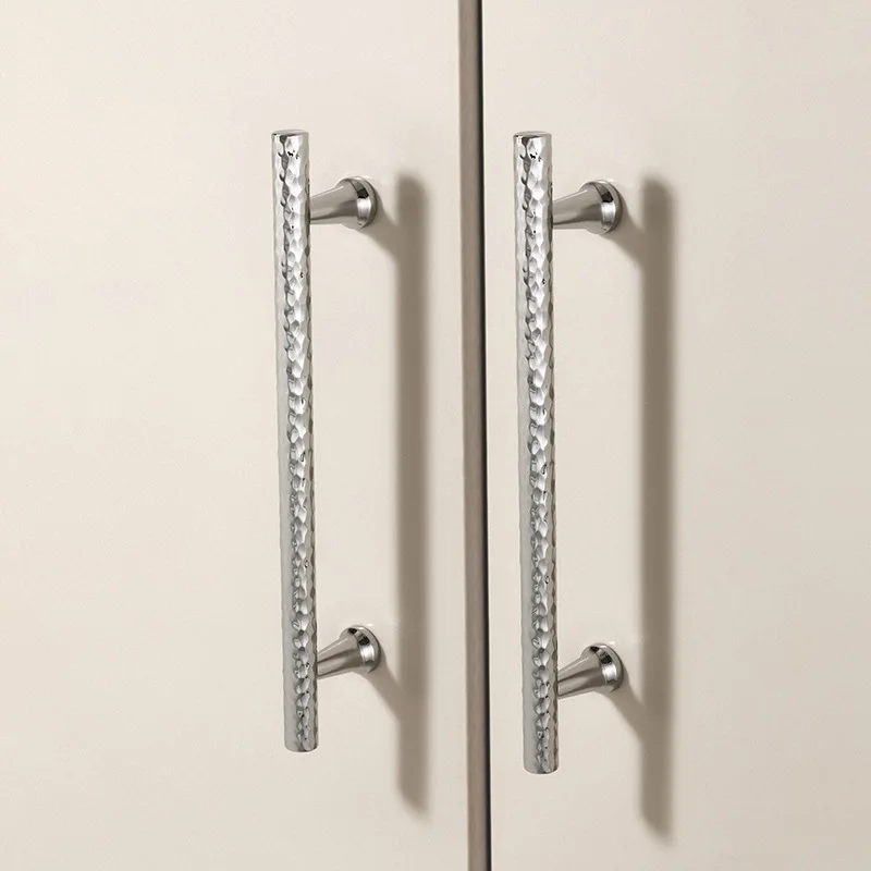Guangluo Bright Chrome Wardrobe Handle Cabinet Door Handles Hammered Texture Drawer Door Knob Gold Single-hole Handle Furniture