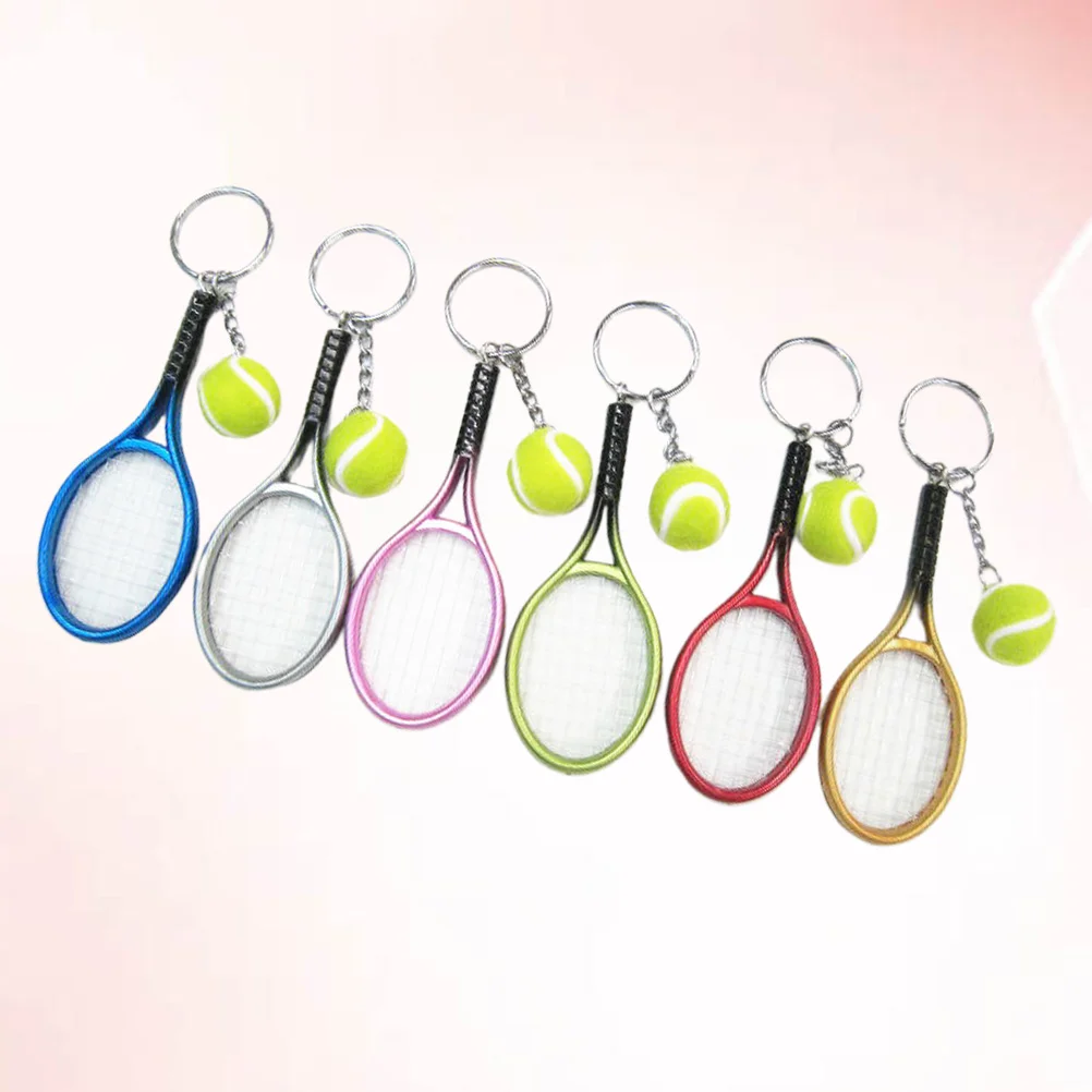 6 Pcs Key Rings Tennis and Racket Keyring PVC Gift Keychains Bags Theme Pendant