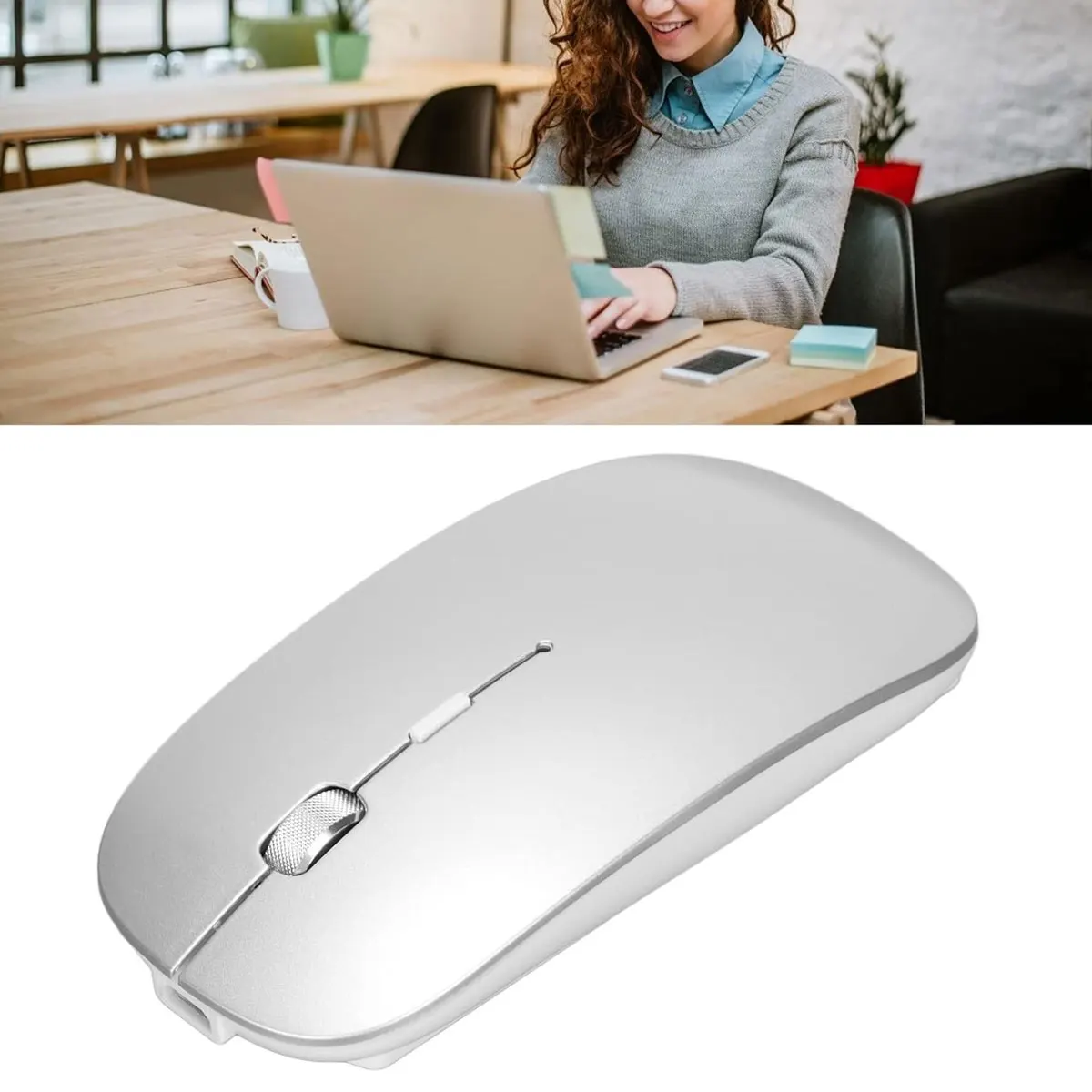 STONEGO Portable Wireless Mouse, Rechargeable 2.4G Optical Silent Ultra Thin Wireless Computer Mouse with USB Receiver