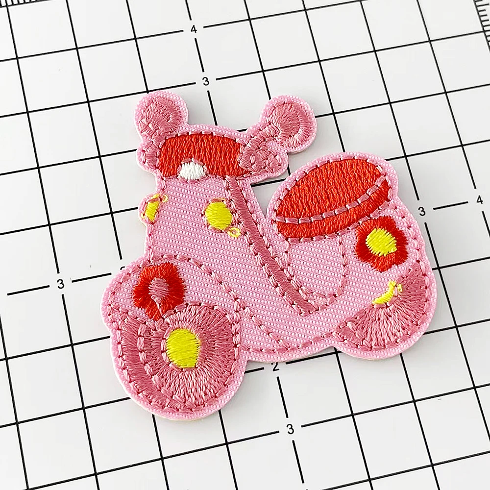 Pink Motorcycle Cloth Patch Badge Embroidered Cute Badges Abstract Iron on Kids Patches for Clothes Cover Repair Hole Stickers