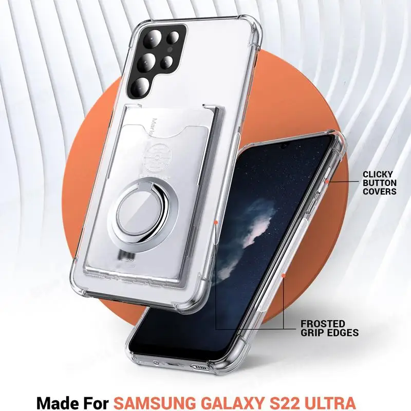 Brieftasche Karte Slot Transparent Fall Für Samsung S25 Ultra S24 FE Ring Ständer Halter Weiche Silikon Abdeckung Für Galaxy S23 S22 plus S21 – Detail 1