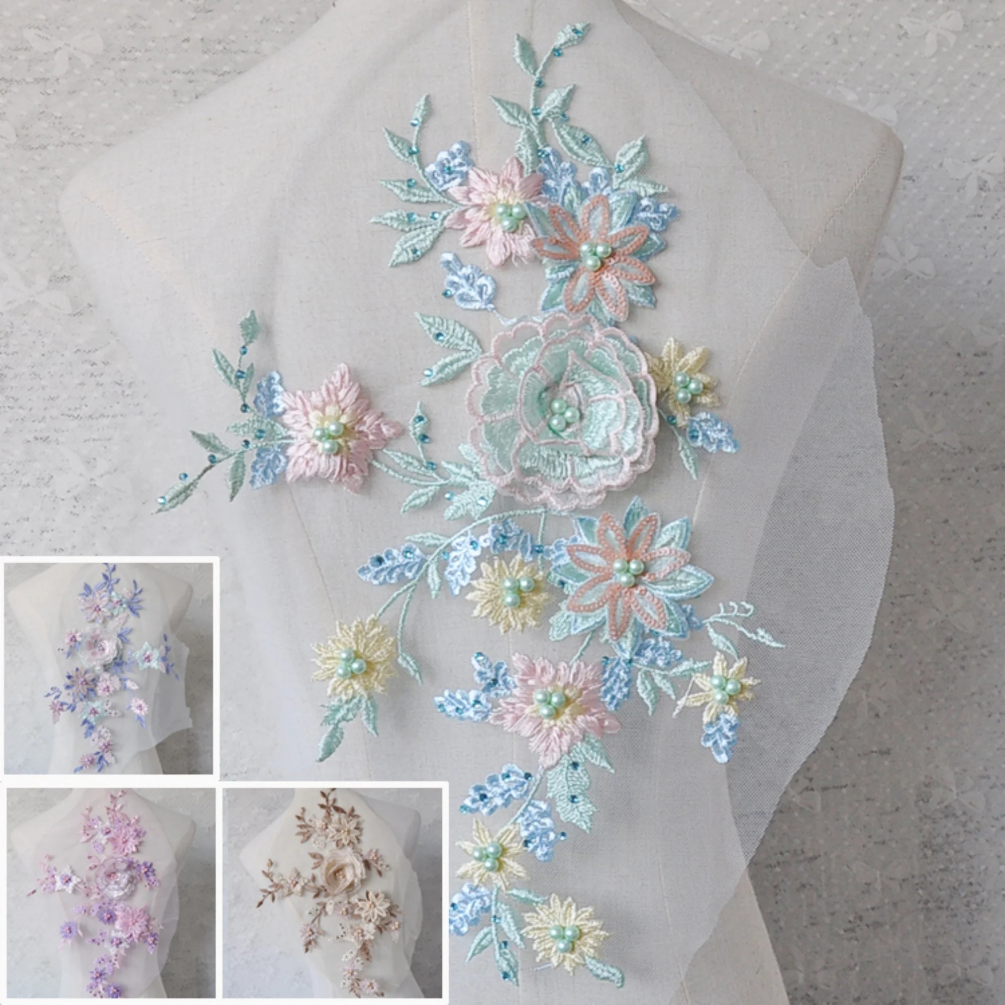 

4-цветные вышитые аппликации из бисера, 3D нашивка с цветочными пайетками, вышитые нашивки для платьев