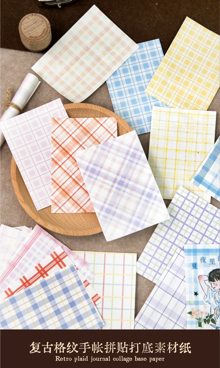 Journal GO Kreatives Kariertes Dekor Scrapbook Vintage Materialpapier-Set DIY Journal Collage Planer Tagebuch Dekor Hintergrundpapier – Detail 4
