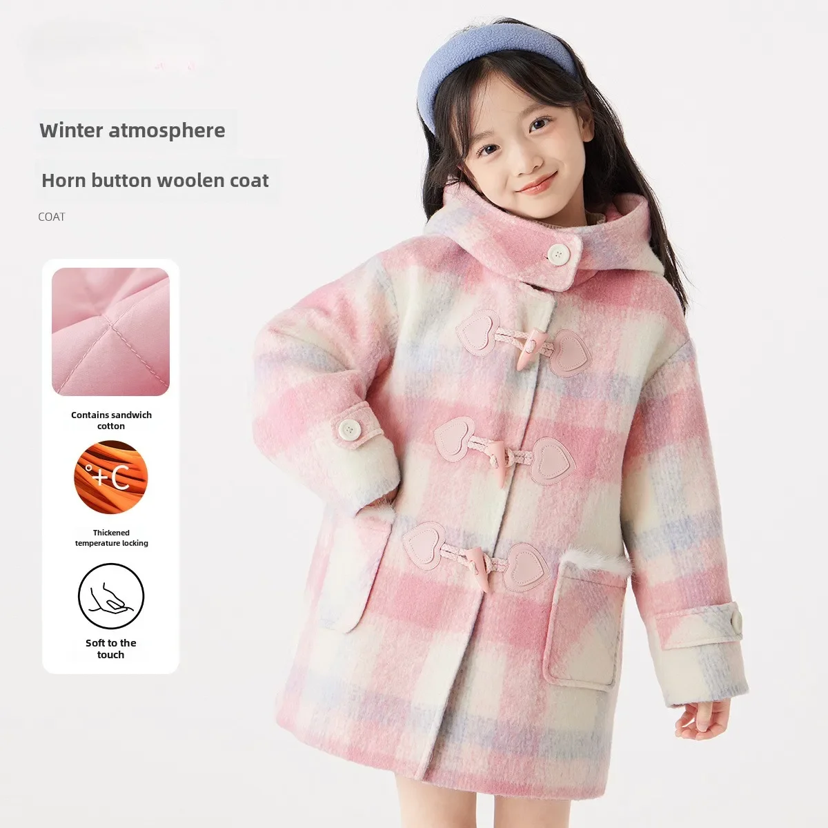 

Girls' checkered coat Autumn and winter new little girl fashion clip cotton thickened children's woolen coat children's clothing