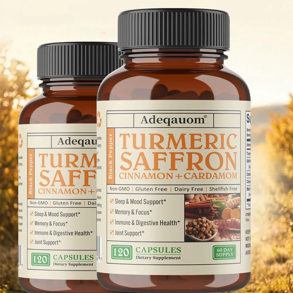 Saffron Supplements with Turmeric, Cinnamon, for Women and Men-Turmeric Supplement for Daily Inflammation, Mood & Joint Support