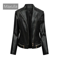Abrigo de cuero PU para mujer, chaqueta de motocicleta, ajustada, informal, de color liso, estilo Retro, a la moda, para invierno