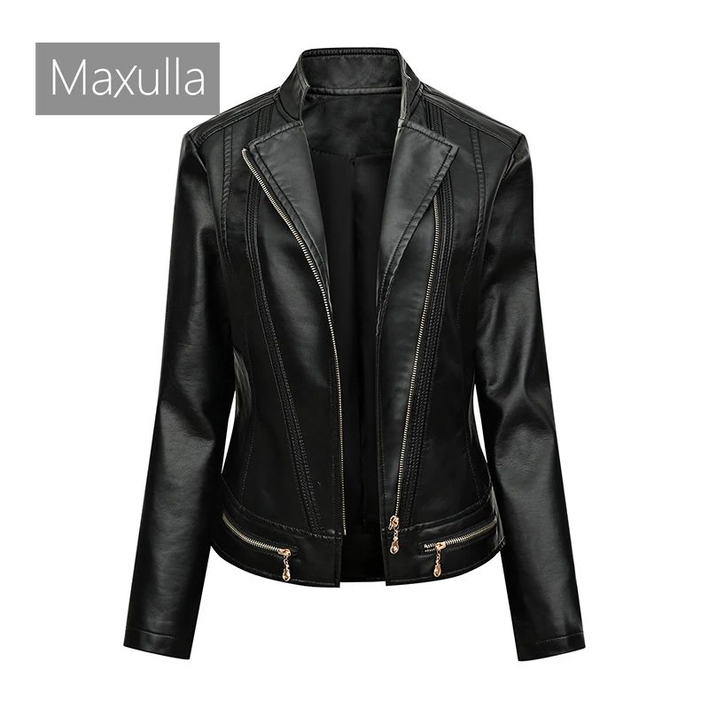 Winter Women's Leather Coat Outdoor Casual Solid Retro PU Leather Jacket Fashion Lady Slim fit Motorcycle Jackets Clothing