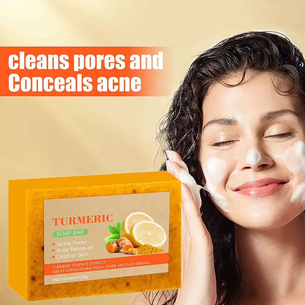 Sabonete Natural de Cúrcuma com Ácido Kójico, Clareador, Controle Facial, Pele Limpa, Cuidados com Óleo, Melhora a Pele Maçante, Suave, V5A2, 100g