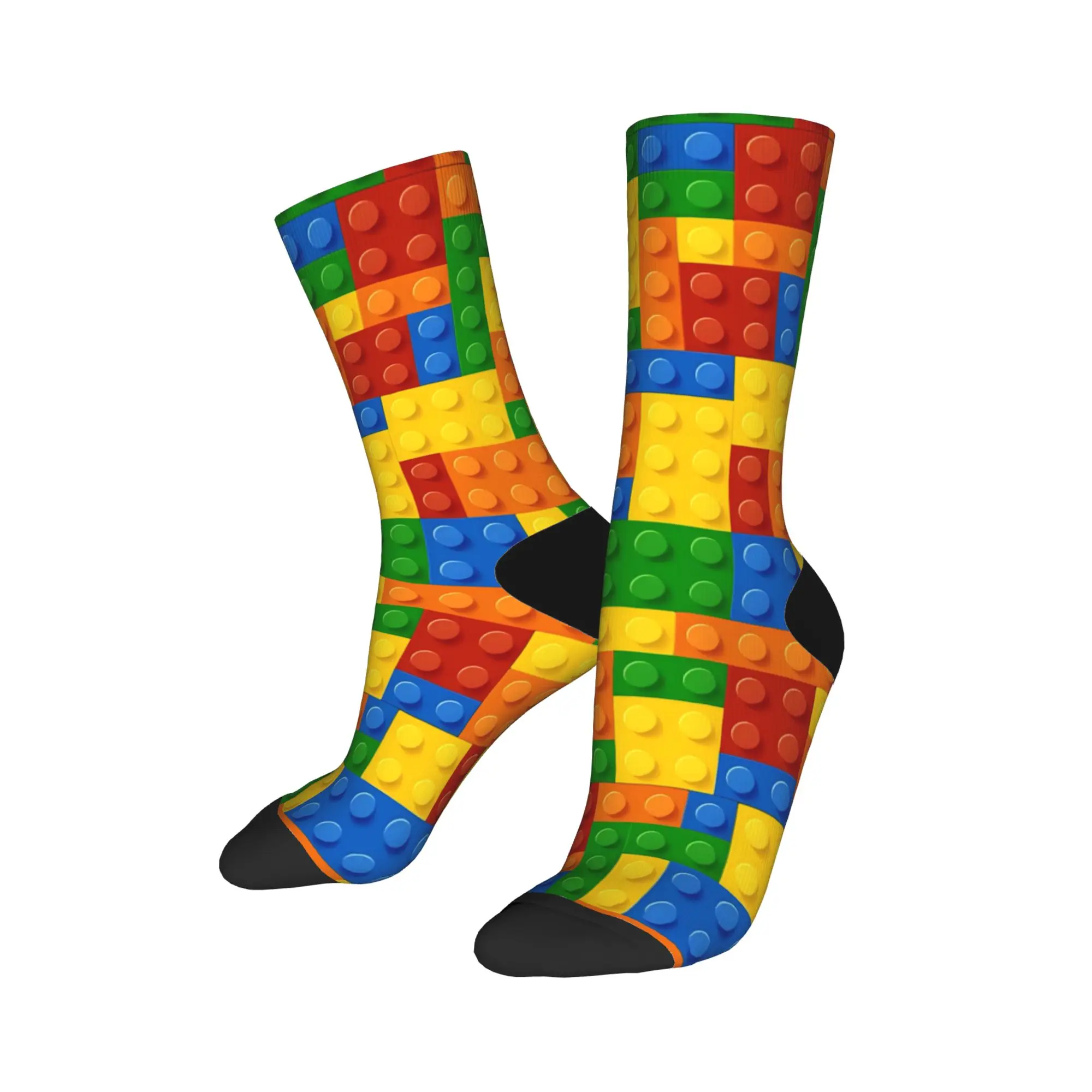 Dense Primary Color Building Blocks Pattern Socks Non-Slip Stockings Adults Men Warm Soft Climbing Socks Autumn Design Socks