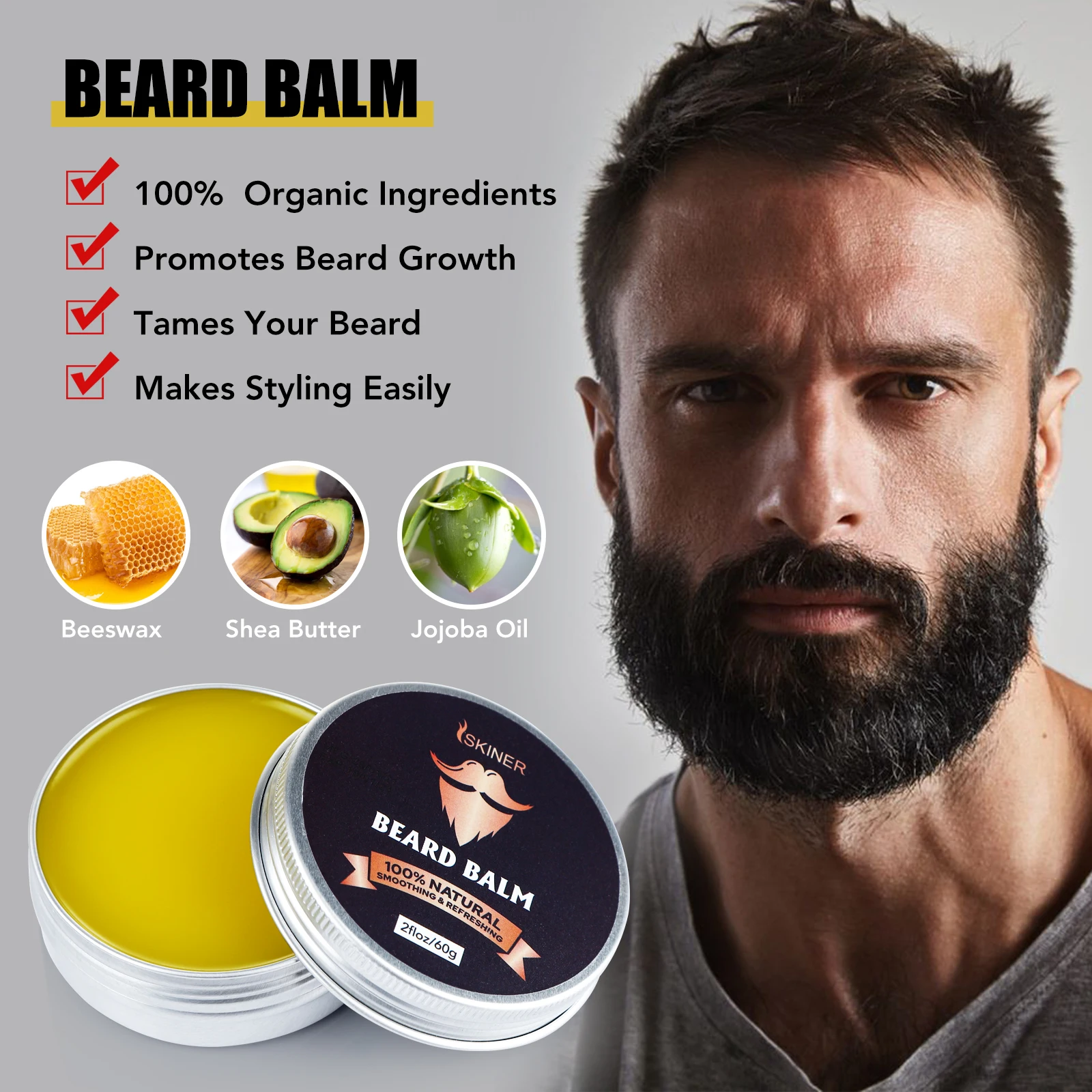 Kit de Crescimento de Barba Masculina, Óleo Essencial para Cabelo Barbe, Cuidado Capilar, Condicionador Leave-in, Pente Dupla Face, Creme de Barba, 5PCs