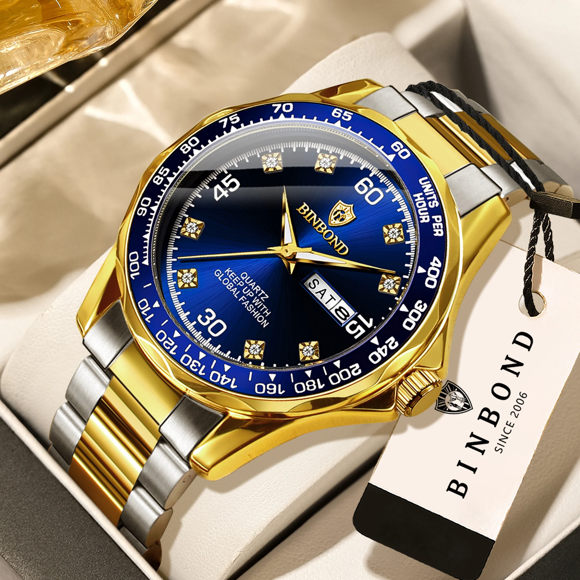 Relojes de pulsera de cuarzo de lujo BINBOND, luminosos, impermeables, con indicador de semana, fecha automática, reloj para hombre, estilo deportivo, informal, de negocios.
