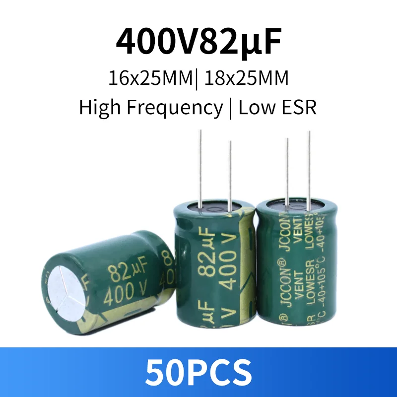 

50 шт. алюминиевых конденсаторов 400В 82мкФ 16x25мм 18x25мм, высокочастотные, с низким ESR, электролитические, для адаптеров питания 16*25 18*25