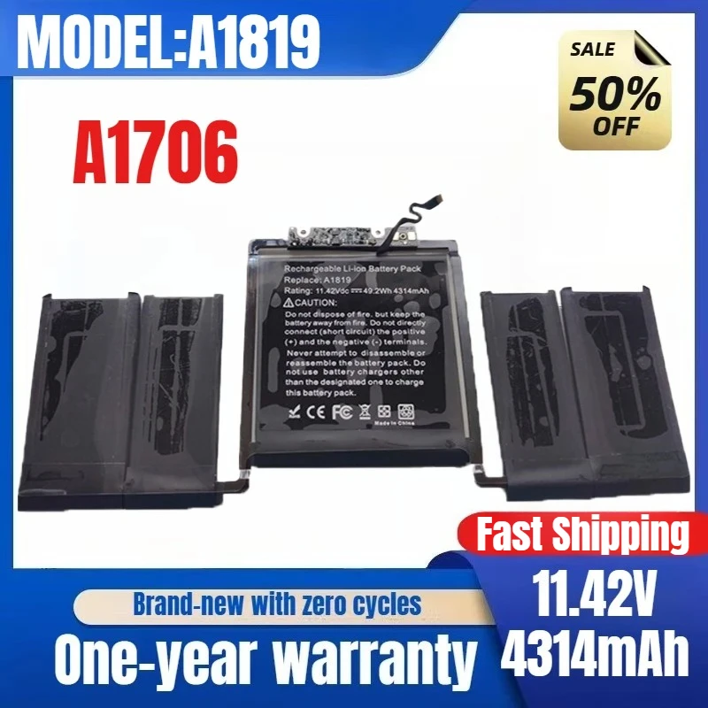 

Аккумулятор для ноутбука A1819 MacBook Pro A1706, аккумулятор большой емкости, высококачественная сменная батарея