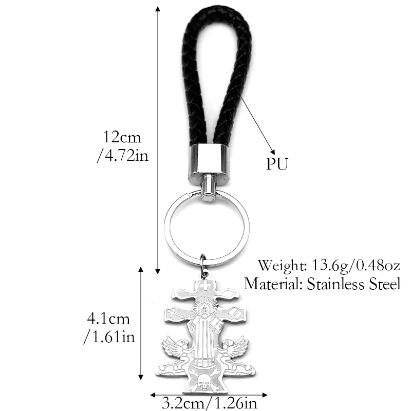 Catholic Caravaca Cross Saint Benedict Key Ring for Women Men Stainless Steel Gold Color Angel INRI Key Chain Jewelry Gift