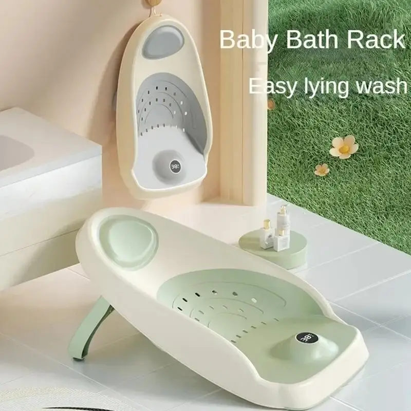 Baby Bath Support Non-slip Soft Support Kids Shower Chair with Drain Holes & Temperature Sensing Ergonomic Baby Bathtub Seat