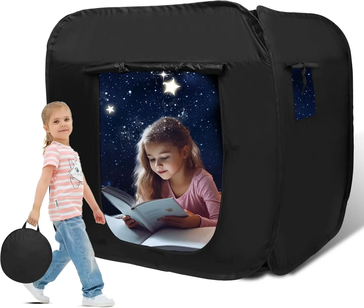 

Портативная сенсорная палатка-трансформер для детей - Уютное игровое пространство, идеально подходит для поддержки при аутизме и СДВГ, с затемняющим дизайном