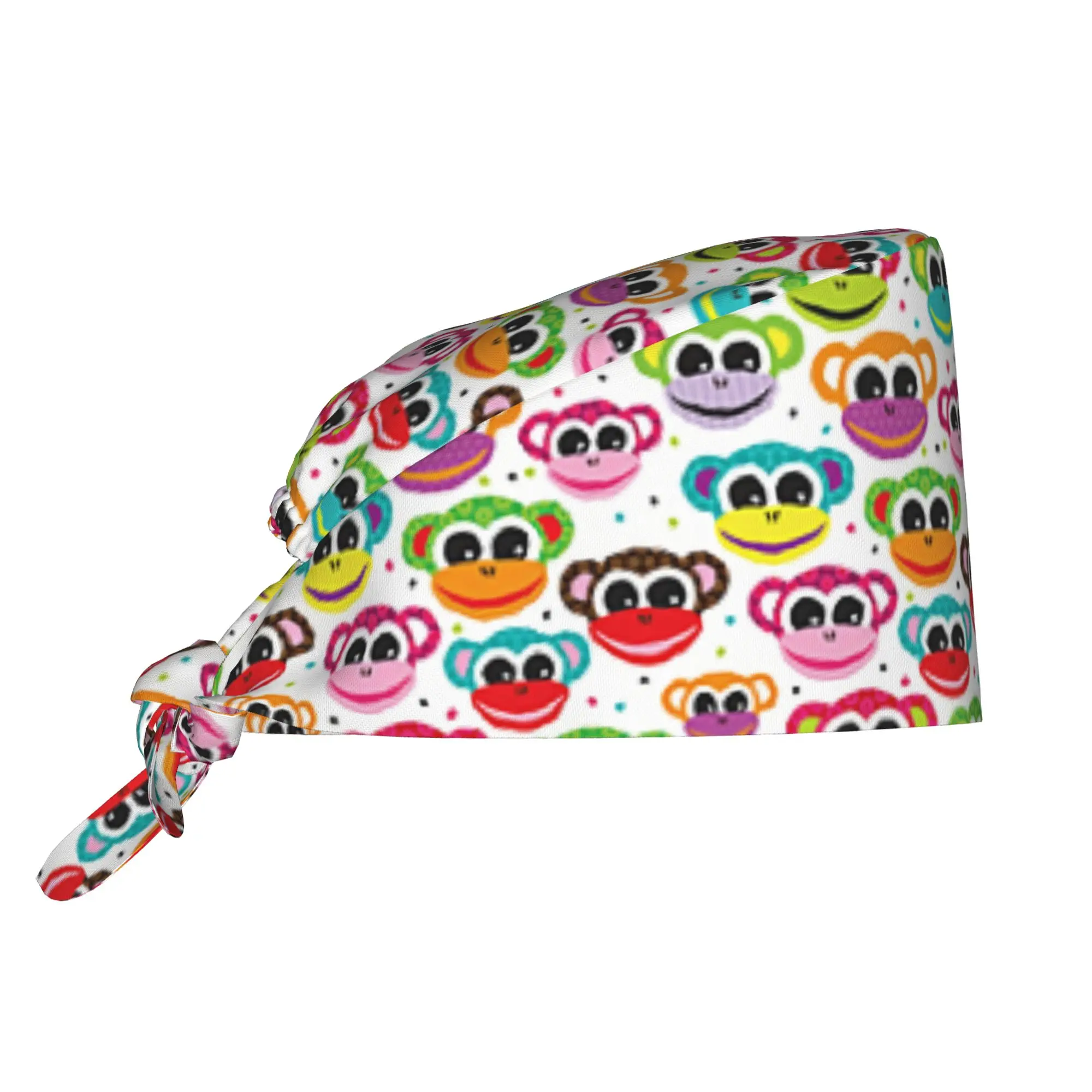 Colourful Monkey Printed Cleaning Working Cap Unisex Lovely Seamless Pattern  Scrub Cap Surgicals Hat Nurse Scrubs Hat Nurse