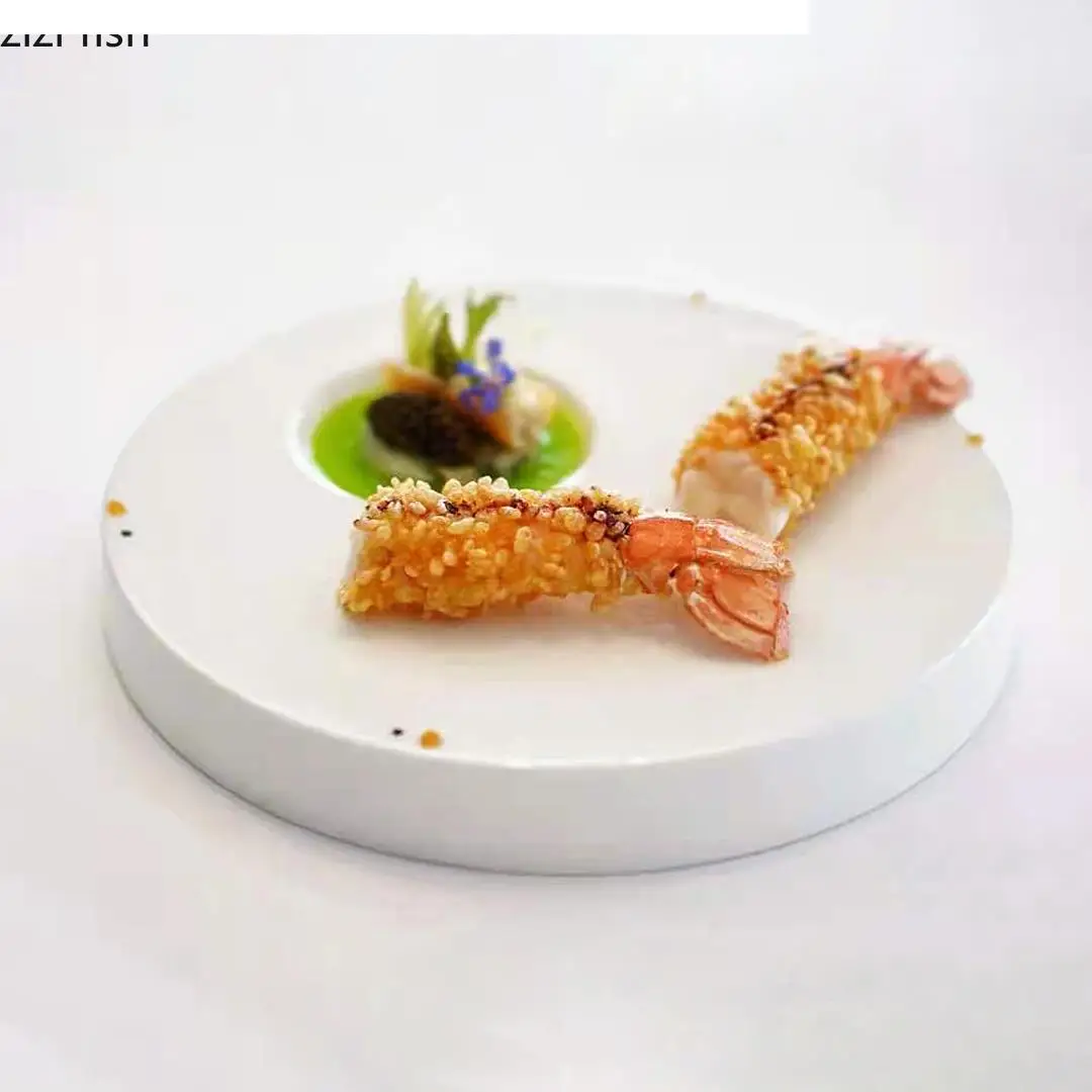 Round Ceramic Sashimi Sushi Plate Dinner Kitchen Simple Solid Color Cooking Tableware Serving Dishes Dessert Tray