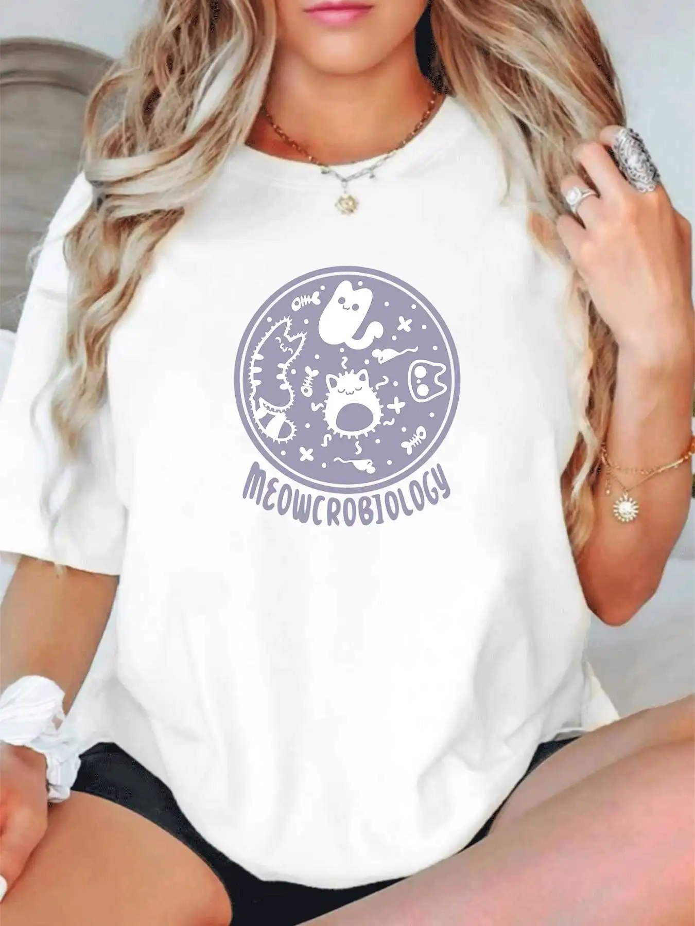 

【1026598】 Женская футболка больших размеров с круглым вырезом и короткими рукавами, эластичными половинными рукавами и модными принтами