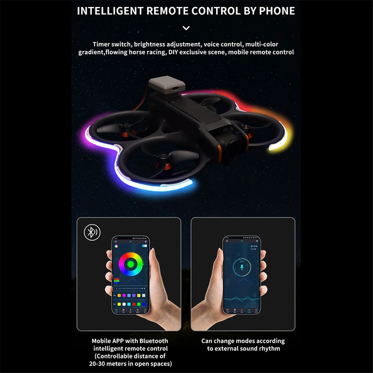 B43C For DJI AVATA 2/NEO Drone Luminous LED Light Strip Waterproof Adjustable Lamp Belt Night Flight Kit Button