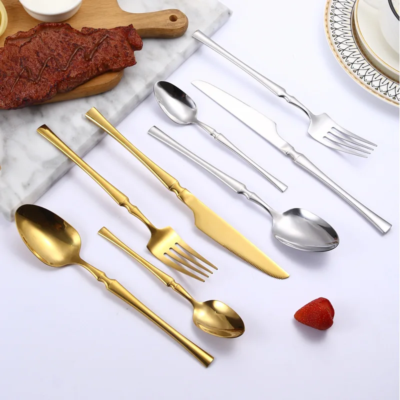 5/20/30pcs Cutlery Set Stainless Steel Gold Knives Dessert Forks Coffee Spoons Kitchen Tableware Dinnerware Dishwasher Safe Gift