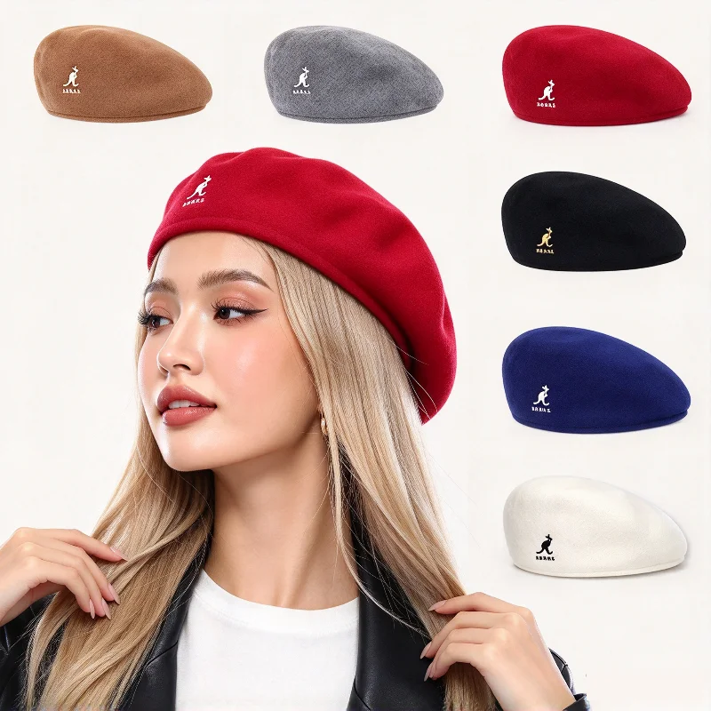 New luxury and fashion kangaroo logo beret, slimming trend design, all seasons, leisure, wind and cold