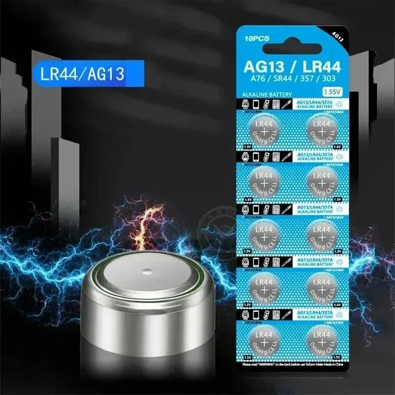 

New 1.55V AG13 LR44 Button Battery A76 357 357A LR1154 SR1154 SR44 Alkaline Battery Suitable for Watch Car Key Remote Control
