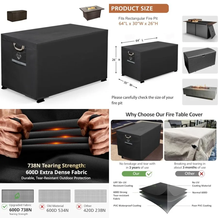 

Fire Pit Cover Rectangle 64 x 30 inch, Outdoor Waterproof and Weatherproof Strong Tear and Fading Resistant Rectangular Patio F